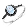 aquamarine black diamond 14k white gold halo ring front