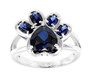 lab blue sapphire paw print ring in rhodium over sterling silver