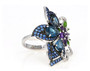 side view of london blue topaz multi gemstone ring in rhodium over sterling silver