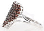 side view of garnet heart cluster ring in black and white rhodium over sterling silver