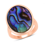 abalone shell oval bezel solitaire ring in rhodium over sterling silver