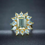 prasiolite and blue topaz halo ring in 14k yellow gold over sterling silver