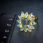 prasiolite and blue topaz halo ring in 14k yellow gold over sterling silver