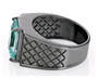side view of lab green spinel and black spinel gents ring in black rhodium over sterling silver
