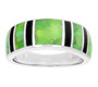 full view of purple turquoise and black onyx inlay band ring in 18k yellow gold over sterling silver