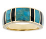 purple turquoise and black onyx inlay band ring in 18k yellow gold over sterling silver