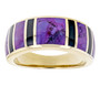 purple turquoise and black onyx inlay band ring in 18k yellow gold over sterling silver