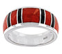 full view of red coral and black onyx band ring in 18k yellow gold over sterling silver