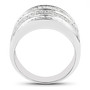 side view of diamond multi row cluster wide band ring in solid 14k white gold