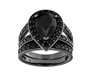 black spinel two ring set in black rhodium over sterling silver