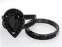front view of black spinel two ring set in black rhodium over sterling silver
