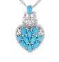 turquoise and zircon cluster pendant necklace in rhodium over sterling silver
