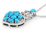 side view of turquoise and zircon cluster pendant necklace in rhodium over sterling silver