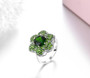 close up of chrome diopside halo custer ring in rhodium over sterling silver