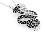 side view of black spinel and chrome diopside dragon pendant necklace in rhodium over sterling silver