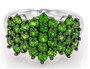 front view of chrome diopside cluster band ring in black and white rhodium over sterling silver