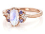 front view of rainbow moonstone tanzanite and lab white sapphire ring in 18k rose gold over sterling silver