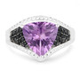 front view of amethyst and black spinel ring in rhodium over sterling silver
