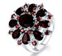 black garnet cluster ring in rhodium over sterling silver