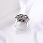 black garnet cluster ring in rhodium over sterling silver