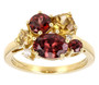 red zircon yellow zircon and diamond cluster ring in 14k yellow gold