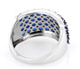 back view of lab blue spinel and white zircon white band cluster ring in rhodium over sterling silver