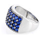side view of lab blue spinel and white zircon white band cluster ring in rhodium over sterling silver
