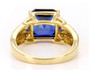 back view of lab blue and white sapphire ring in 18k yellow gold over sterling silver
