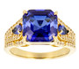 lab blue and white sapphire ring in 18k yellow gold over sterling silver