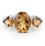 front view of champagne quartz trilogy ring in rhodium over sterling silver