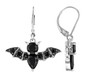black spinel bat earrings in rhodium over sterling silver