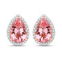 pink morganite diamond halo pear stud earrings in solid 14k rose gold