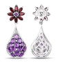 back view of amethyst and garnet cluster drop earrings in rhodium over sterling silver