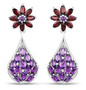 amethyst and garnet cluster drop earrings in rhodium over sterling silver