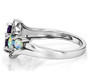 side view of amethyst opal and zircon bypass ring in rhodium over sterling silver
