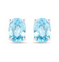 blue zircon 7x5mm oval stud earrings in rhodium over sterling silver