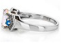side view of ethiopian opal blue apatite and zircon ring in rhodium over sterling silver