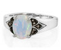 front view of ethiopian opal and brown diamond ring in rhodium over sterling silver
