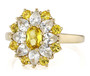 front view of yellow sapphire and zircon cluster ring in 10k yellow gold