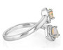 side view of ethiopian opal and zircon heart bypass ring in rhodium over sterling silver