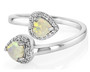 front view of ethiopian opal and zircon heart bypass ring in rhodium over sterling silver