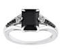 black spinel and white zircon ring in rhodium over sterling silver