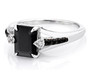 front view of black spinel and white zircon ring in rhodium over sterling silver