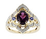 rhodolite garnet tanzanite and diamond ring in 14k yellow gold front