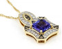 side view of tanzanite brown and white diamond pendant necklace in 14k yellow gold
