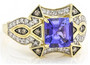 front view of tanzanite brown and white diamond ring in 14k yellow gold