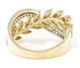 back view of yellow and white diamond crossover band ring in 14k yellow gold