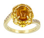 amber citrine and zircon halo bypass ring in 18k yellow gold over sterling silver