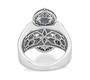 back view of lab blue spinel and black spinel ring in rhodium over sterling silver