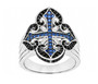 lab blue spinel and black spinel ring in rhodium over sterling silver